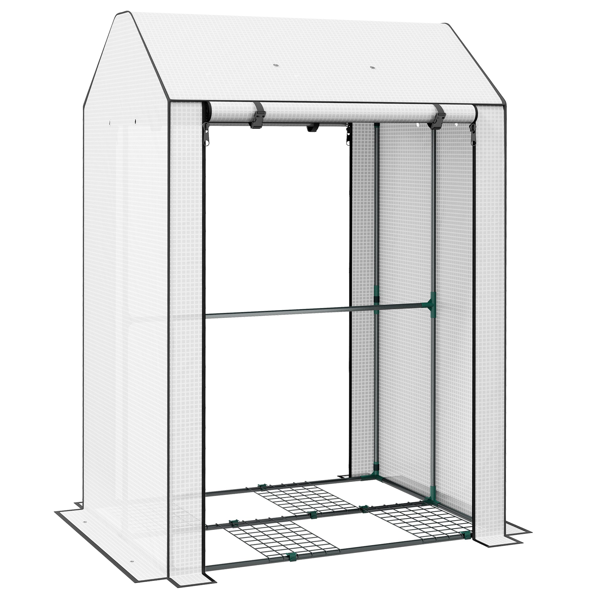 Photo of Outsunny Mini Greenhouse with 4 Wire Shelves, Portable Tomato Greenhouse, Upgraded Garden Grow House for Plants with Roll Up Door and Vents, 100 x 80 x 150cm, White in White colour on a white background