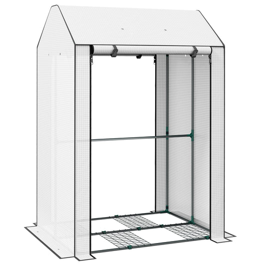 Photo of Outsunny Mini Greenhouse with 4 Wire Shelves, Portable Tomato Greenhouse, Upgraded Garden Grow House for Plants with Roll Up Door and Vents, 100 x 80 x 150cm, White in White colour on a white background