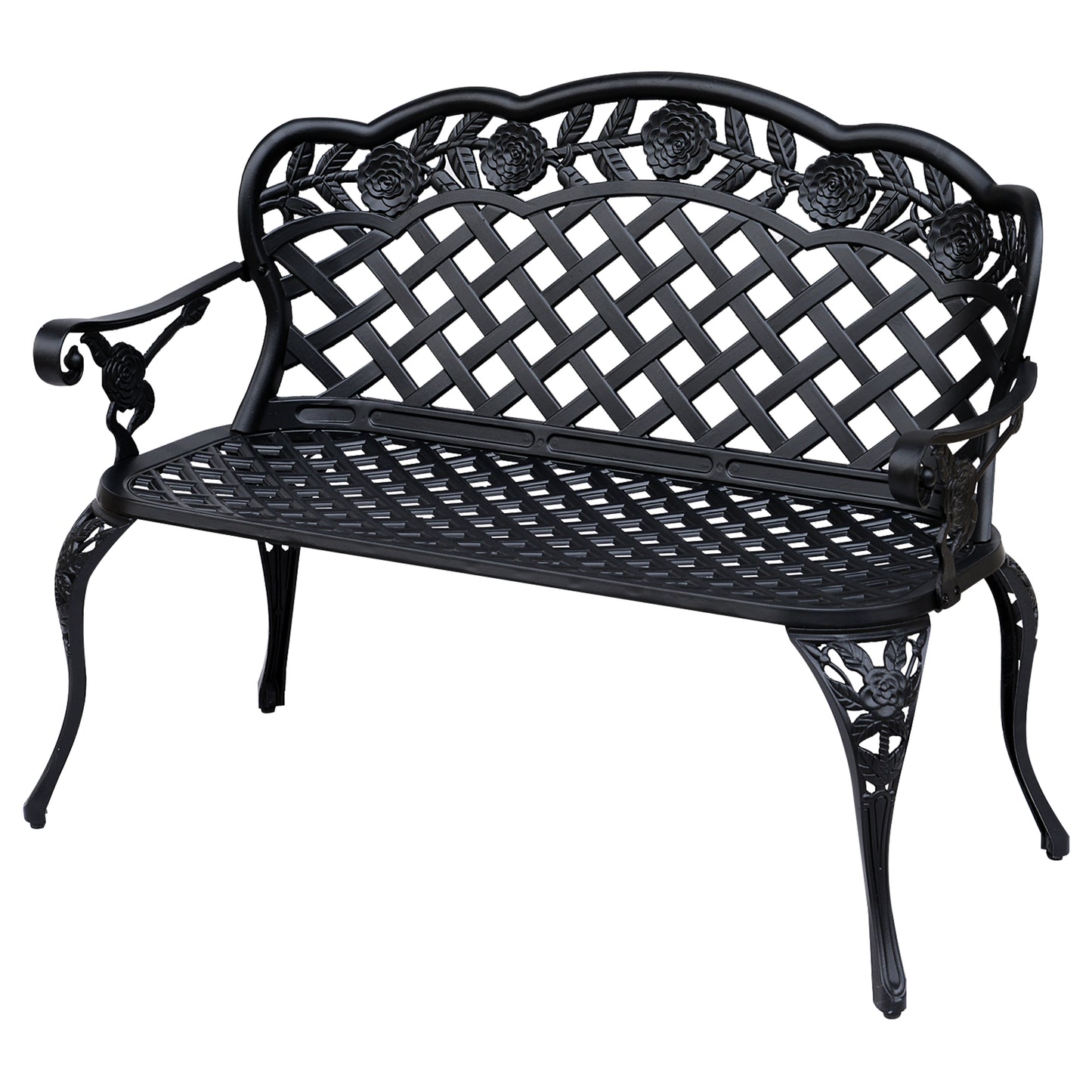 Photo of Outsunny Garden Bench, Cast Aluminium, 107Lx58Wx85H cm-Black in cm-Black colour on a white background