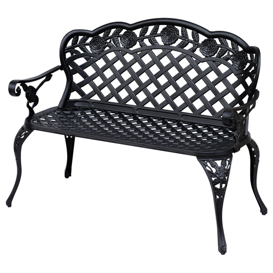 Photo of Outsunny Garden Bench, Cast Aluminium, 107Lx58Wx85H cm-Black in cm-Black colour on a white background