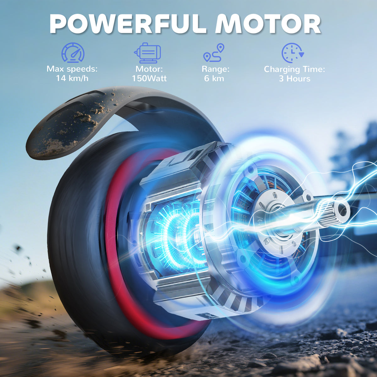 Illustration of the scooter's electric motor and wheel