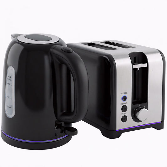 Photo of HOMCOM Simple Polished Toaster and Kettle Set - Black in Black colour on a white background
