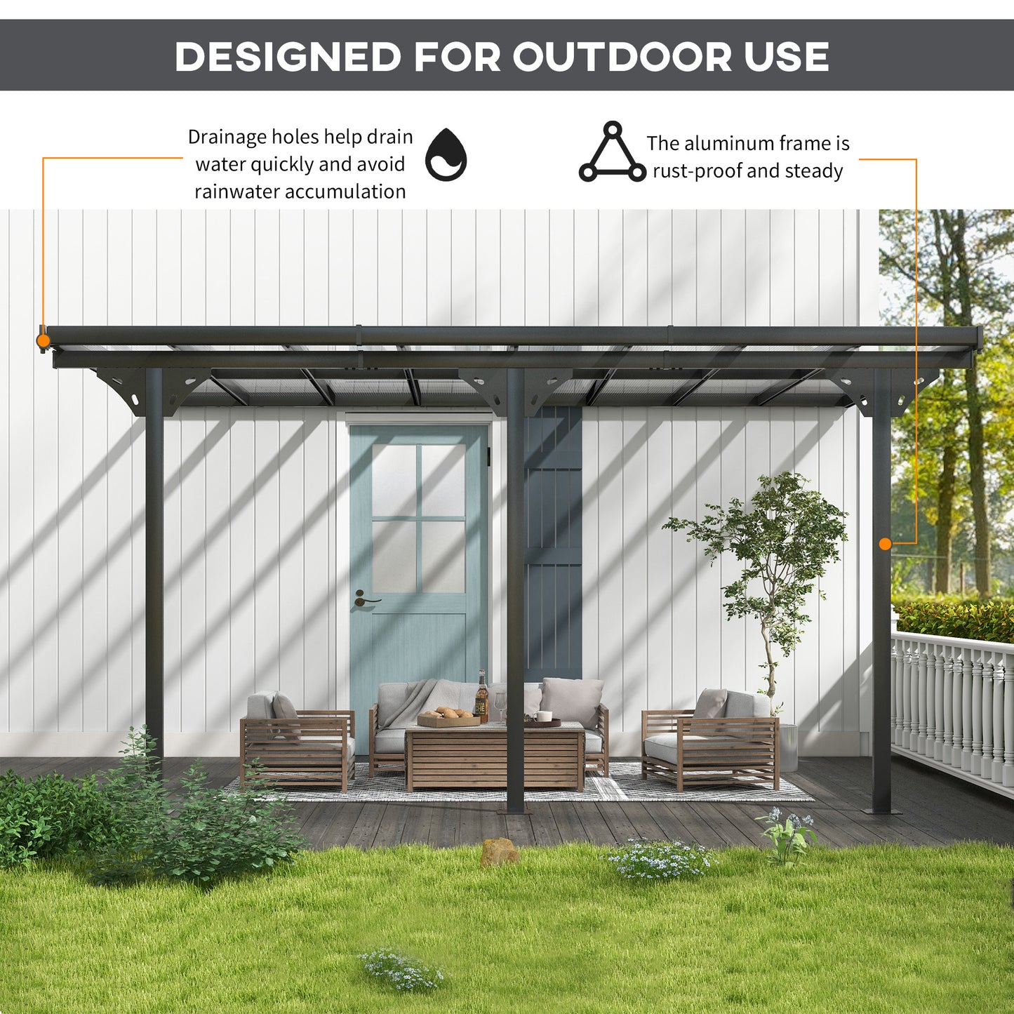 Outsunny 4.35 x 3m Outdoor Patio Gazebo Pergola, Retractable Pergola Canopy Aluminum Post & PC Roof,  Grey