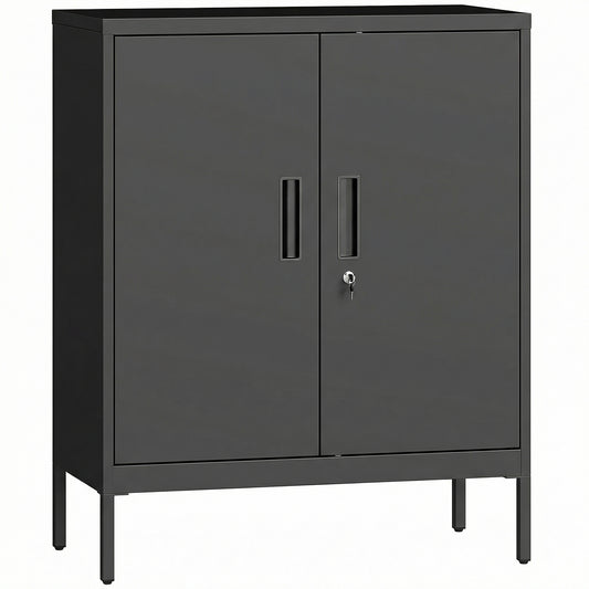 Photo of HOMCOM Metal Storage Cabinet with Lock and Adjustable Shelves - Black in Black colour on a white background