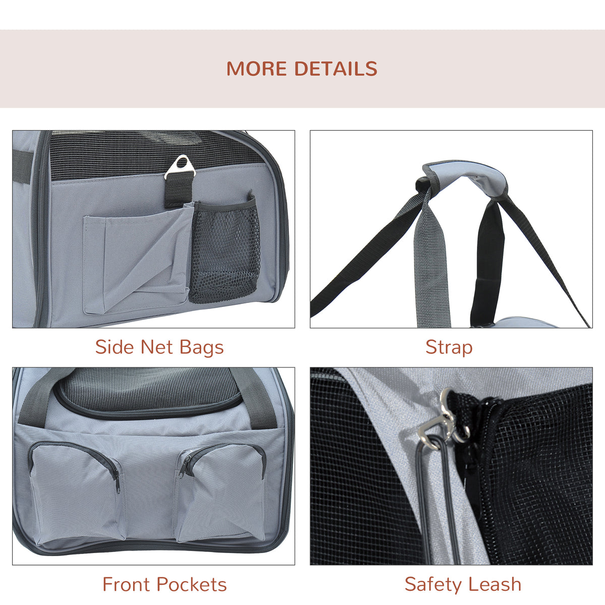 PawHut Soft Sided Pet Carrier Foldable Bag Car Seat Cat Dog Puppy Kennel Portable Travel Cage Tote Case Mesh Holder House Grey