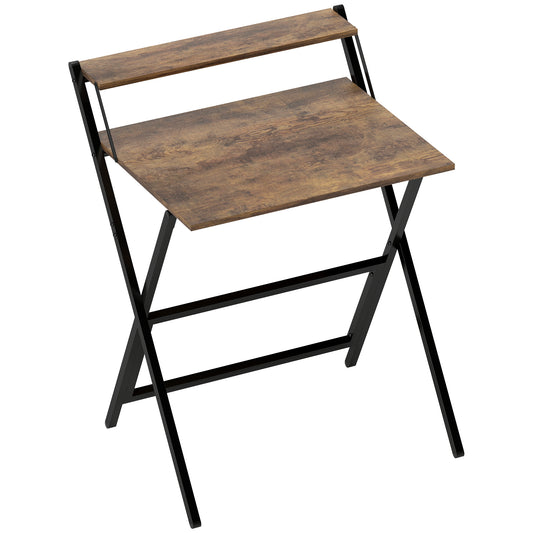 Photo of HOMCOM 70 cm Folding Computer Desk with Monitor Shelf - Rustic Brown in Brown colour on a white background