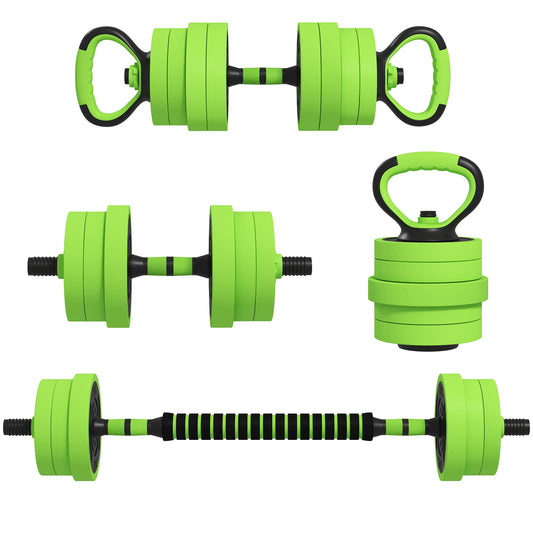 Photo of SPORTNOW 20kg 6-In-One Adjustable Weight Dumbbells Set, Barbell, Kettlebell, Push Up Stand - Green in Green colour on a white background