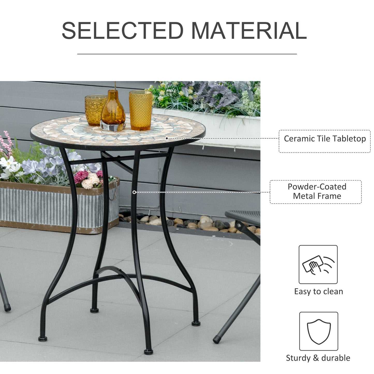 Outsunny Φ60cm Mosaic Outdoor Patio Table - Green