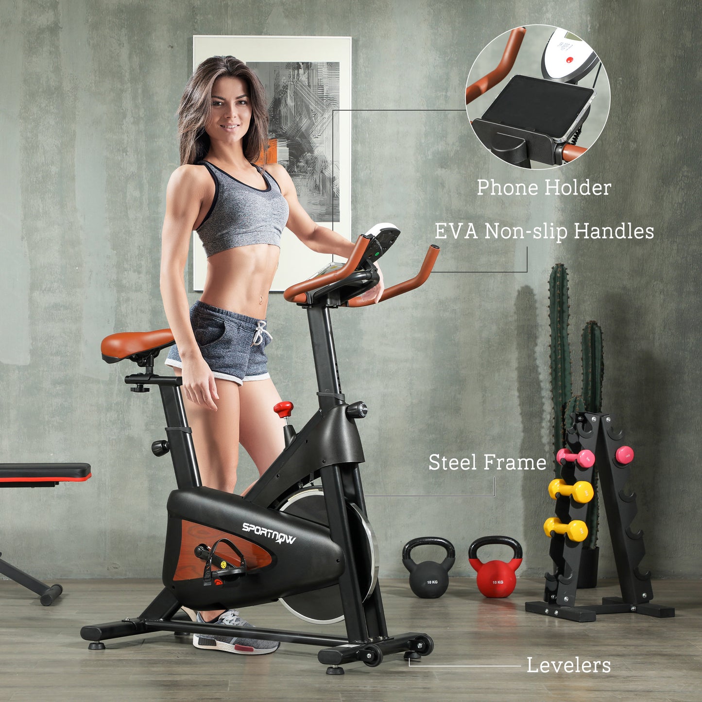 SPORTNOW Quiet Stationary Exercise Bike with Adjustable Resistance, Seat, Black