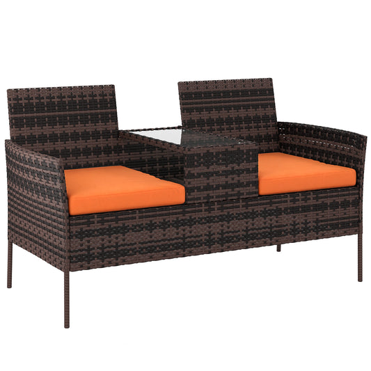 Photo of Outsunny Two-Seat Rattan Chair, with Middle Table - Orange in Orange colour on a white background