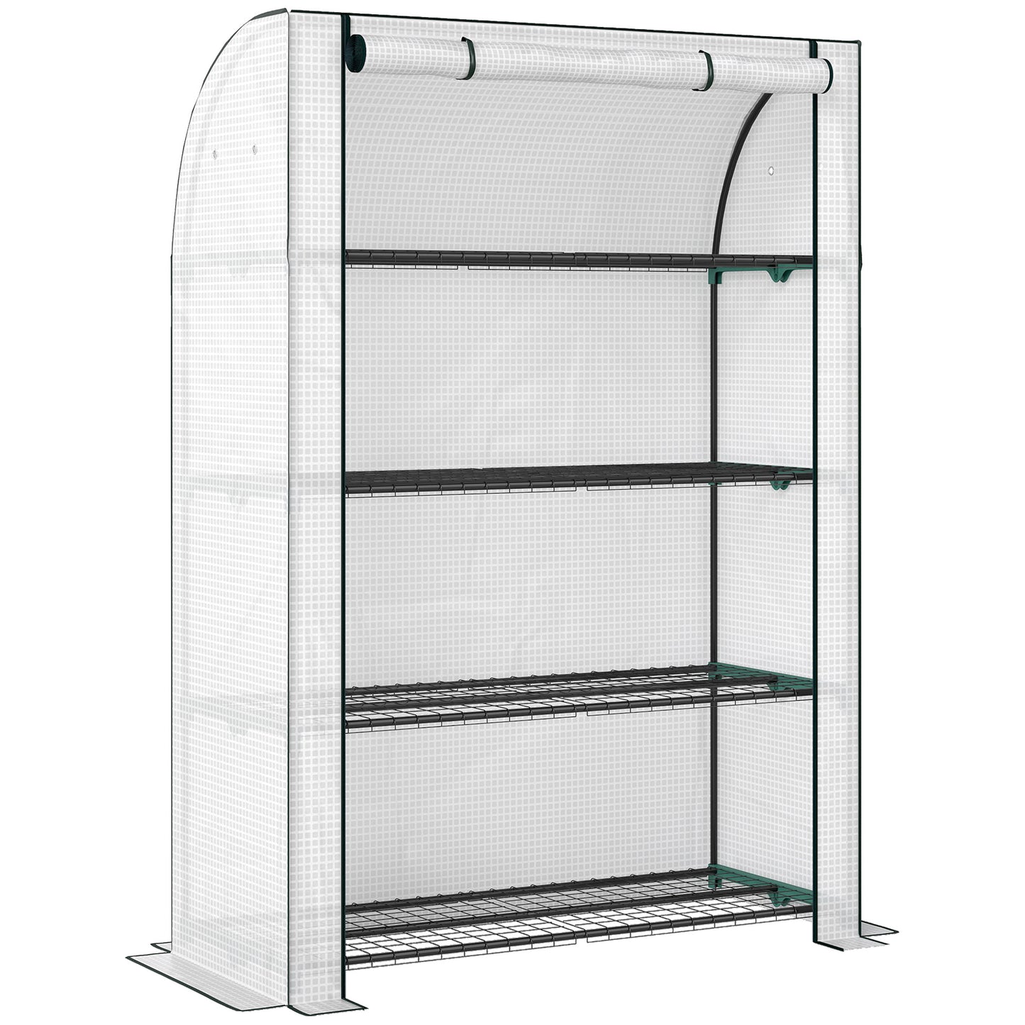 Photo of Outsunny Mini Greenhouse with Reinforced PE Cover, Portable Indoor Outdoor Green House with Roll-up Door, 170 x 120 x 50cm, White in White colour on a white background