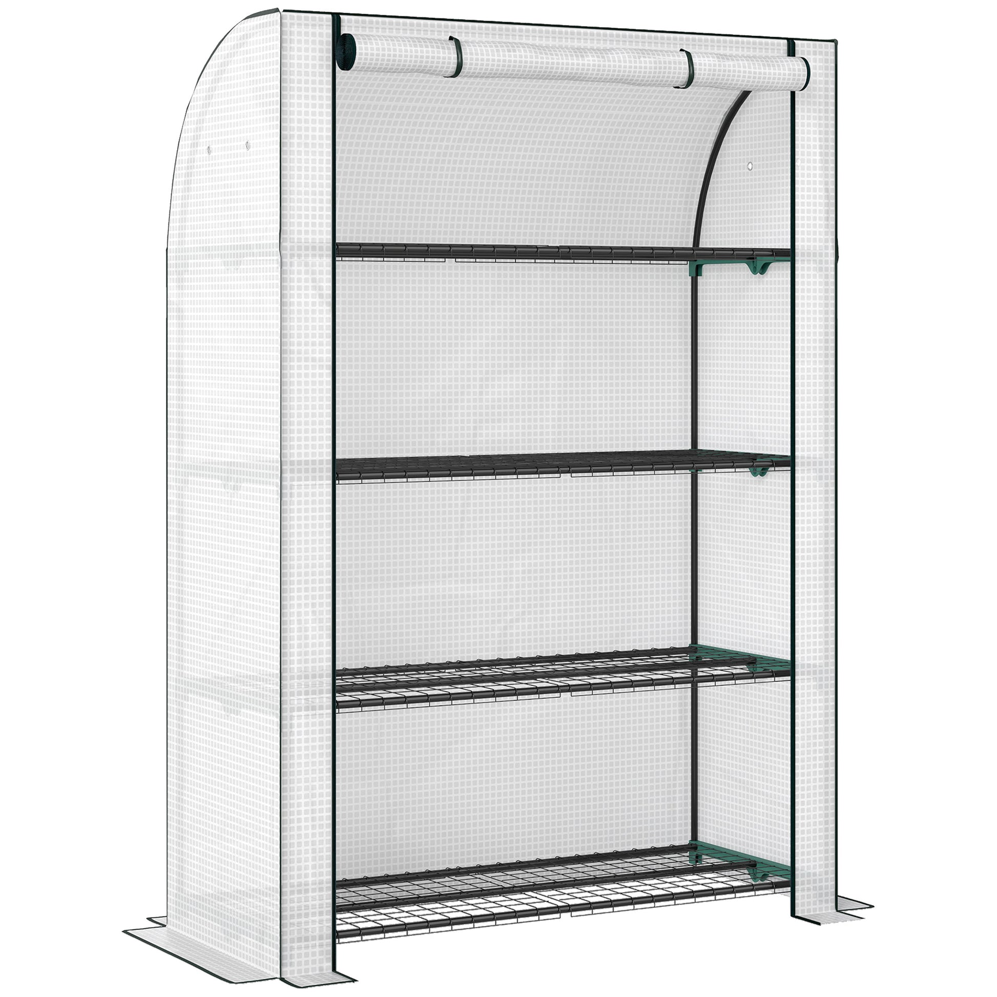 Photo of Outsunny Mini Greenhouse with Reinforced PE Cover, Portable Indoor Outdoor Green House with Roll-up Door, 170 x 120 x 50cm, White in White colour on a white background
