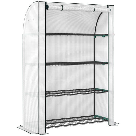 Photo of Outsunny Mini Greenhouse with Reinforced PE Cover, Portable Indoor Outdoor Green House with Roll-up Door, 170 x 120 x 50cm, White in White colour on a white background