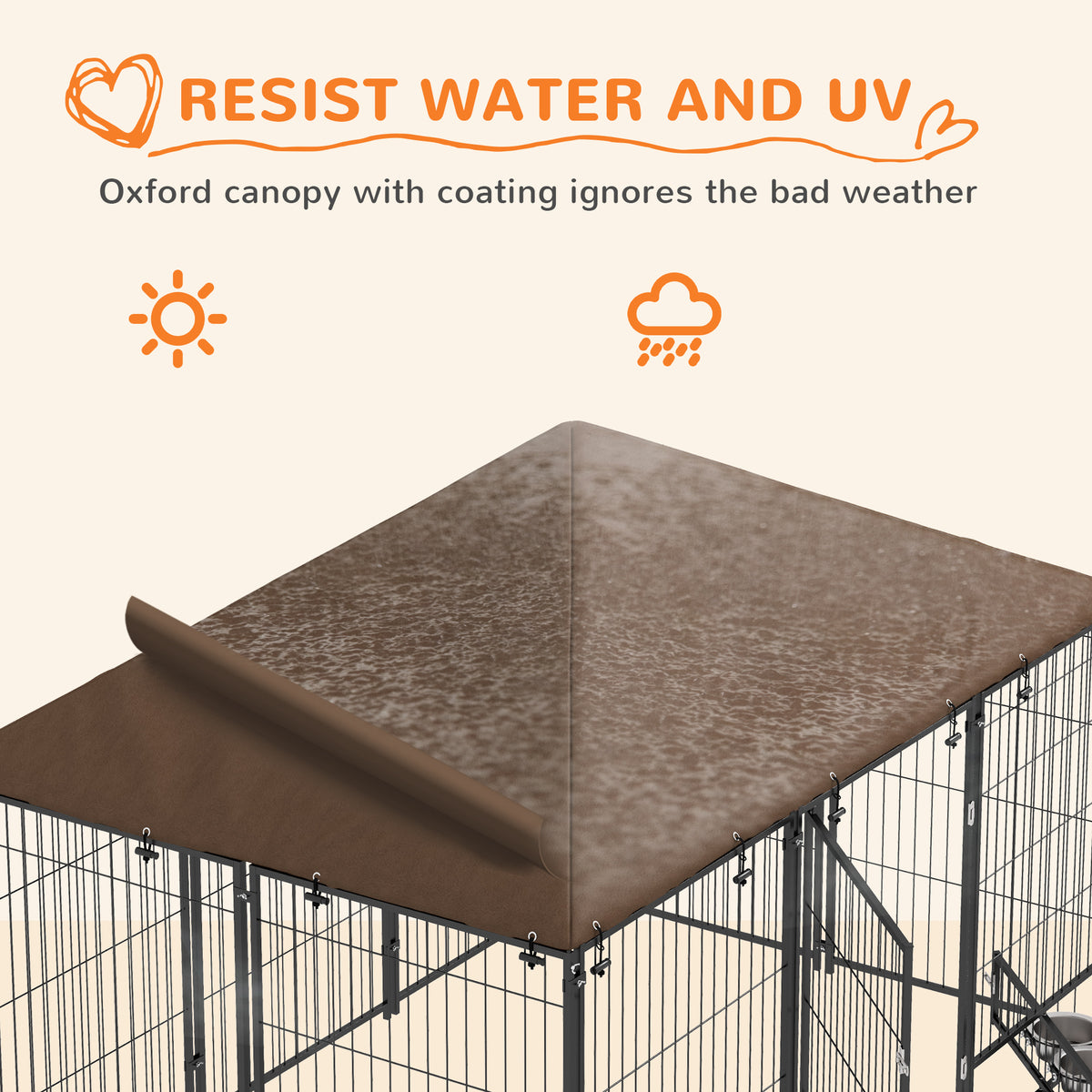PawHut Large Dog Kennel Outdoor Dog Play Pen with Canopy Rotating Bowl for Large Dogs, Brown