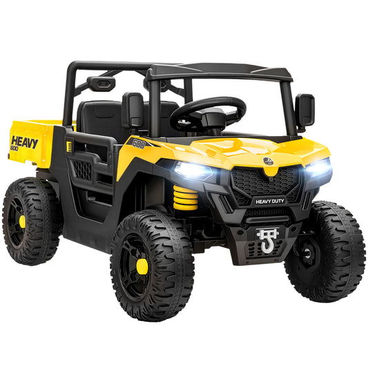 Photo of AIYAPLAY Kids Ride on Car, 12V Electric Kids UTV with Electric Dump Bed, 4-Wheel Suspension for 3-8 Years, Yellow in Yellow colour on a white background