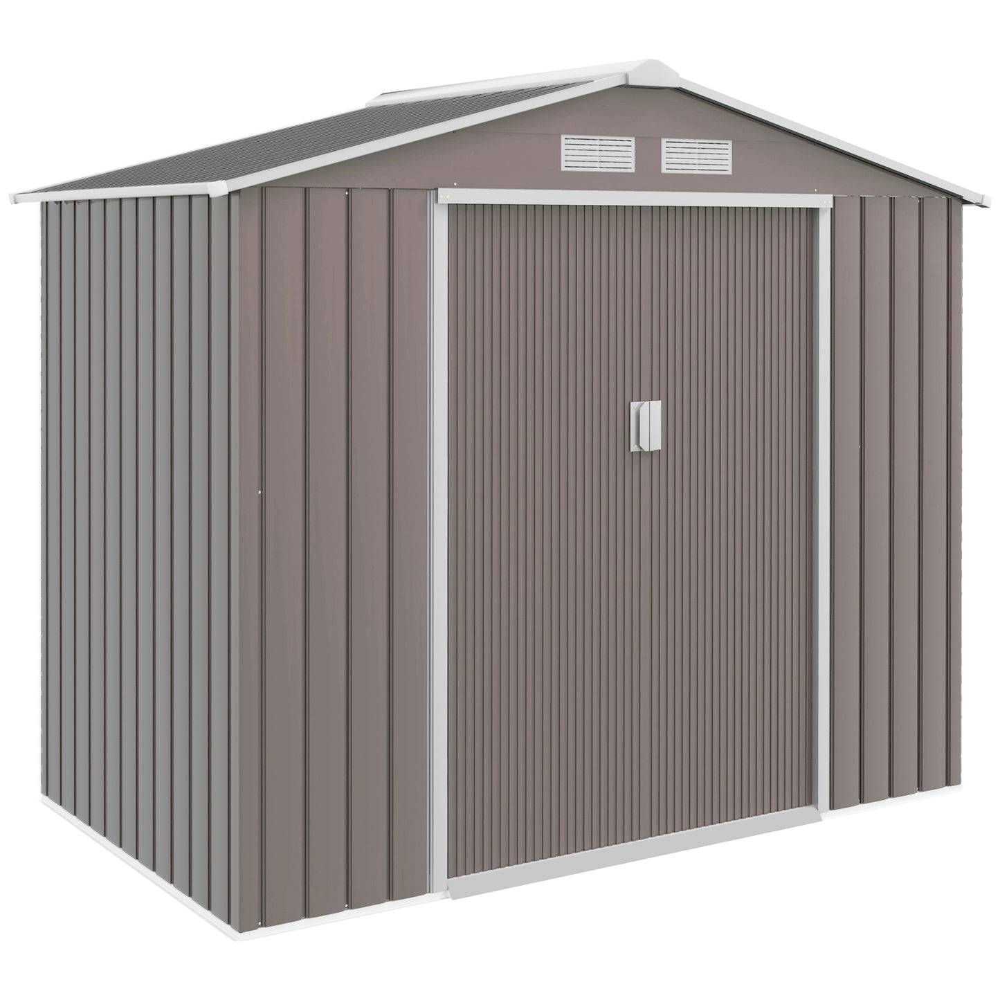 Photo of Outsunny 7ft x 4ft Lockable Garden Metal Storage Shed Storage Roofed Tool Metal Shed w/ Air Vents Steel Grey in Grey colour on a white background