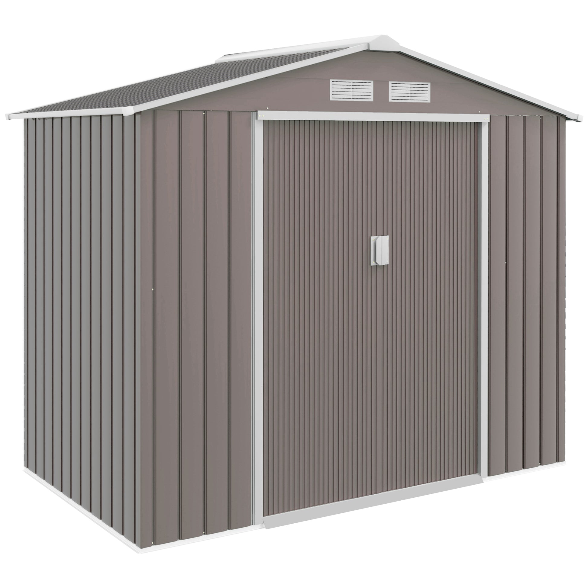 Photo of Outsunny 7ft x 4ft Lockable Garden Metal Storage Shed Storage Roofed Tool Metal Shed w/ Air Vents Steel Grey in Grey colour on a white background