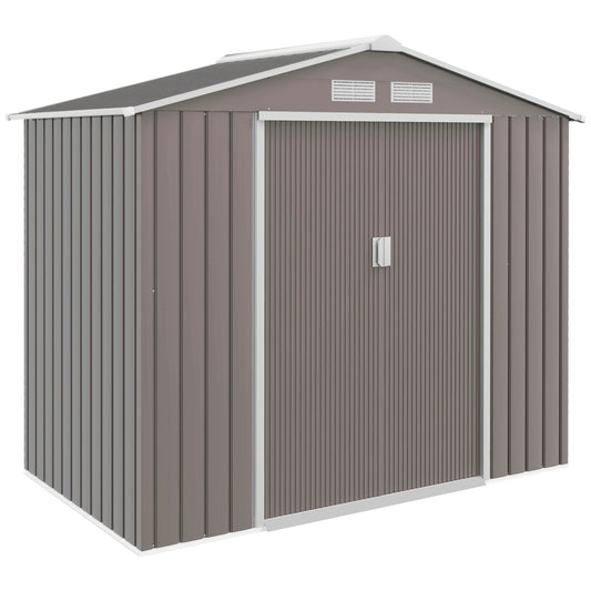 Photo of Outsunny 7ft x 4ft Lockable Garden Metal Storage Shed Storage Roofed Tool Metal Shed w/ Air Vents Steel Grey in Grey colour on a white background