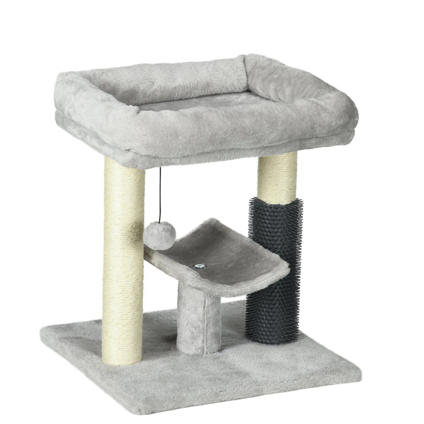 Photo of PawHut 48cm Cat Tree with Scratching Posts, Bed, Perch, Self Groomer, Toy - Grey in Grey colour on a white background