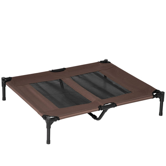 Photo of PawHut Large Raised Dog Bed Cat Elevated Lifted Cooling Portable Camping Basket Outdoor Indoor Mesh Pet Cot Metal Frame Brown in Brown colour on a white background