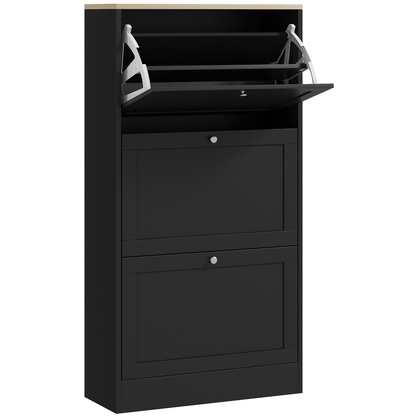Photo of HOMCOM Modern Compact Three-Drawer Shoe Storage Cabinet - Black in Black colour on a white background