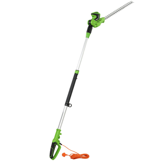 Photo of Outsunny 2.6m Corded Extendable Hedge Trimmer with 90° Adjustable Head, 450W Telescopic Electric Hedge Cutter Long Reach in Reach colour on a white background