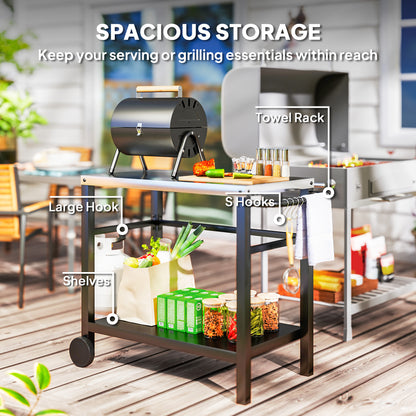 Outsunny grill cart with spacious lower shelf, side hooks and towel rack