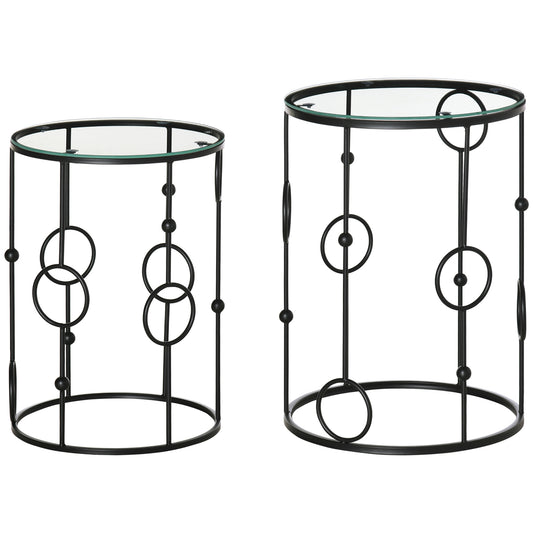Photo of HOMCOM Nesting Round Coffee Table Set of 2 - Black in Black colour on a white background