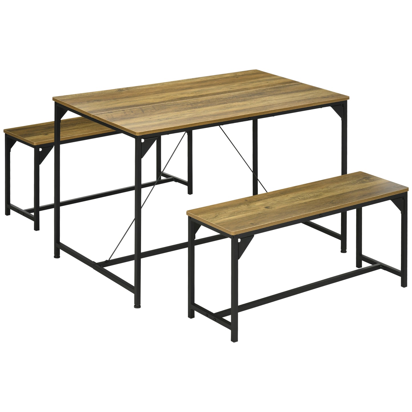 Photo of HOMCOM Dining Table and Bench Set for 4, Kitchen Table with 2 Benches, Space Saving Dining Room Sets, Natural in Natural colour on a white background