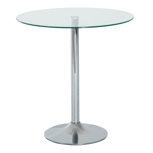 Photo of HOMCOM Round Dining Table, Modern Dining Room Table with Tempered Glass Top, Steel Base, Space Saving Small Bar Table in Table colour on a white background