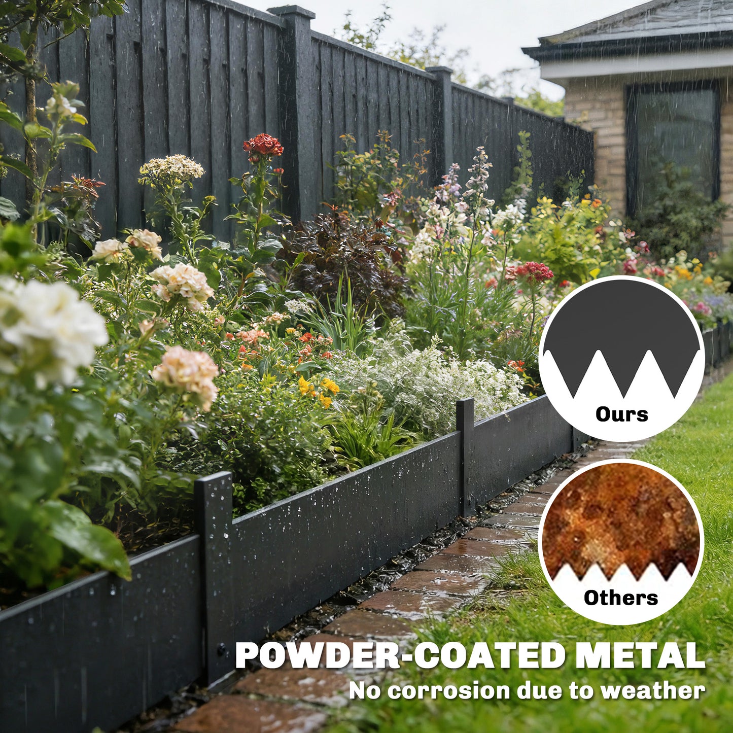 Outsunny 5pcs Garden Fence, Metal Picket Fence Panels, 102x20cm, Black
