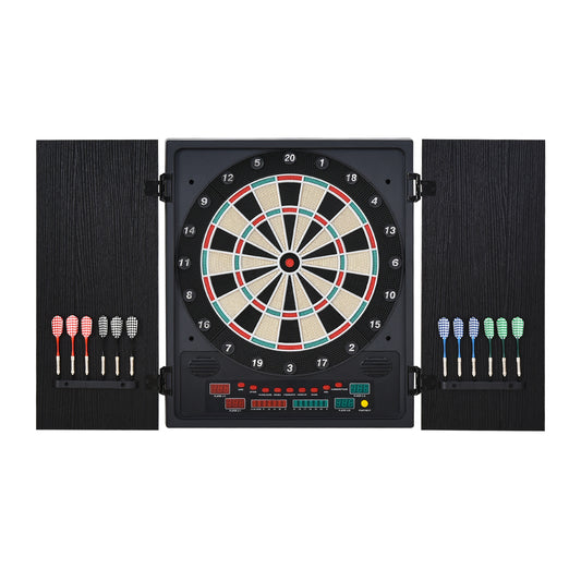Photo of HOMCOM Electronic Dartboard Set, 27 Games Modes and 202 Variations, LED & 12 Soft Tip Darts and Cabinet to Storage, Ready-to-Play Multi-Game Option Darts Machine in Machine colour on a white background
