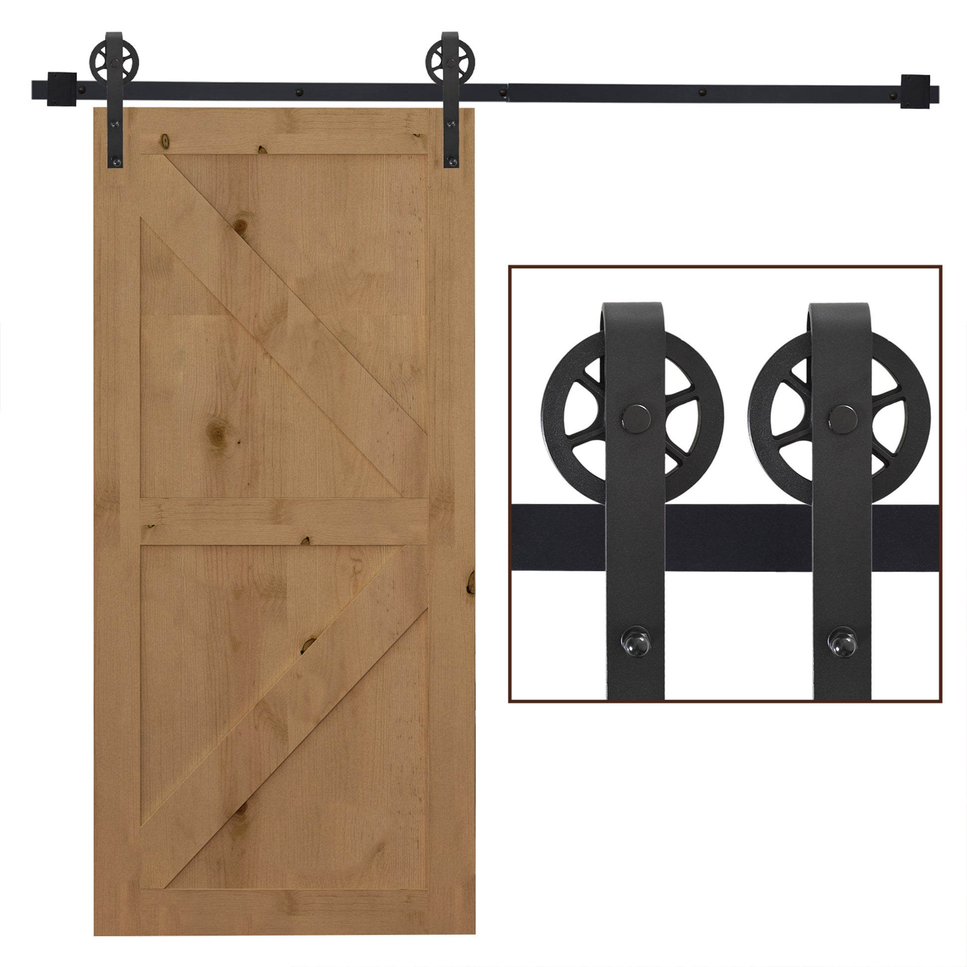 Photo of HOMCOM 6.6 FT/ 2000mm Carbon Steel Sliding Barn Door Kits Hardware Closet Set Track System for Single Wooden Door Industrial Wheel Style Roller in Roller colour on a white background
