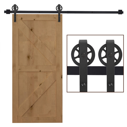 Photo of HOMCOM 6.6 FT/ 2000mm Carbon Steel Sliding Barn Door Kits Hardware Closet Set Track System for Single Wooden Door Industrial Wheel Style Roller in Roller colour on a white background