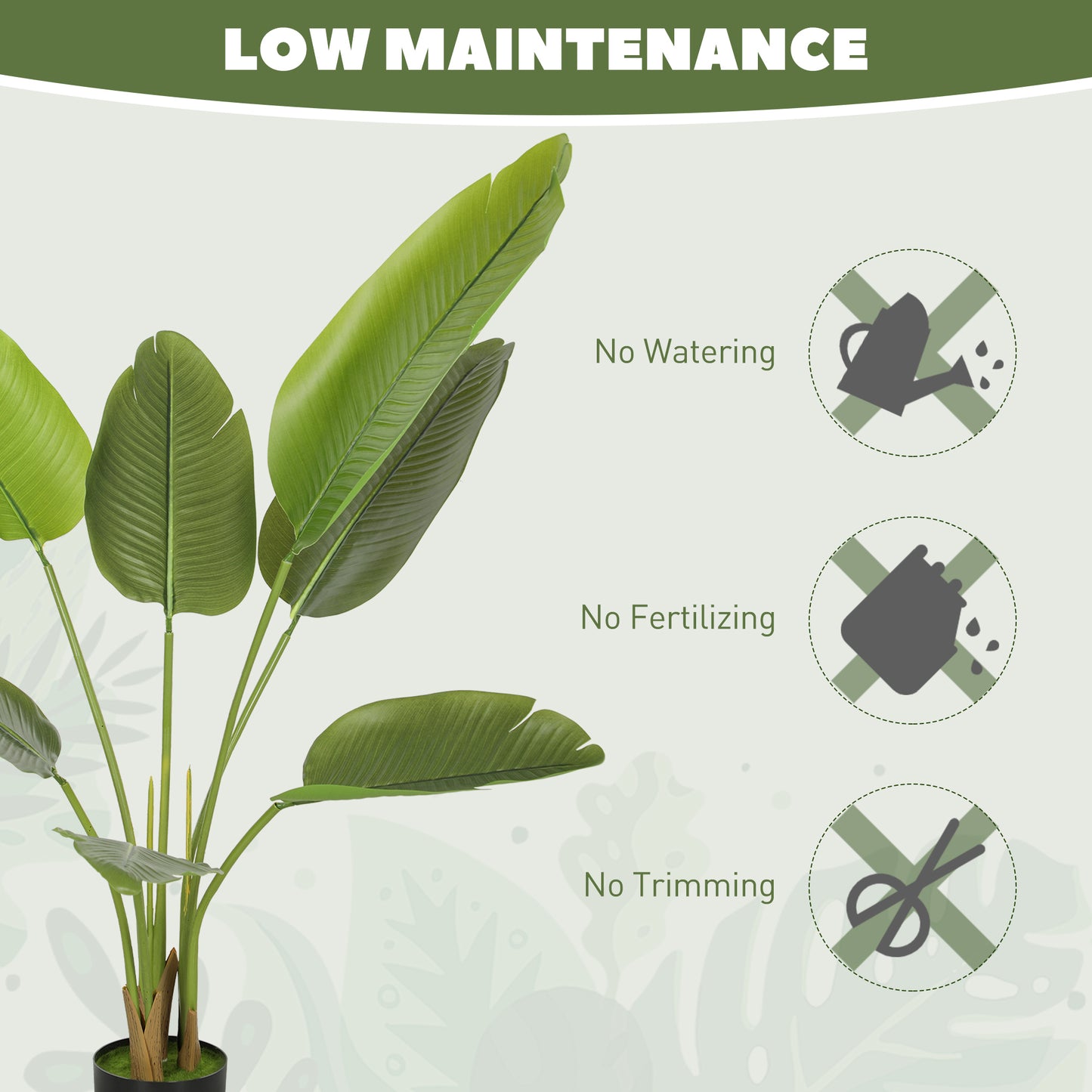 HOMCOM 109cm Artificial Bird of Paradise Plant, Faux Banana Leaf Tree with PEVA Leaves and Flocking, Decorative Palm Tree in Pot for Home Office Decor, Green
