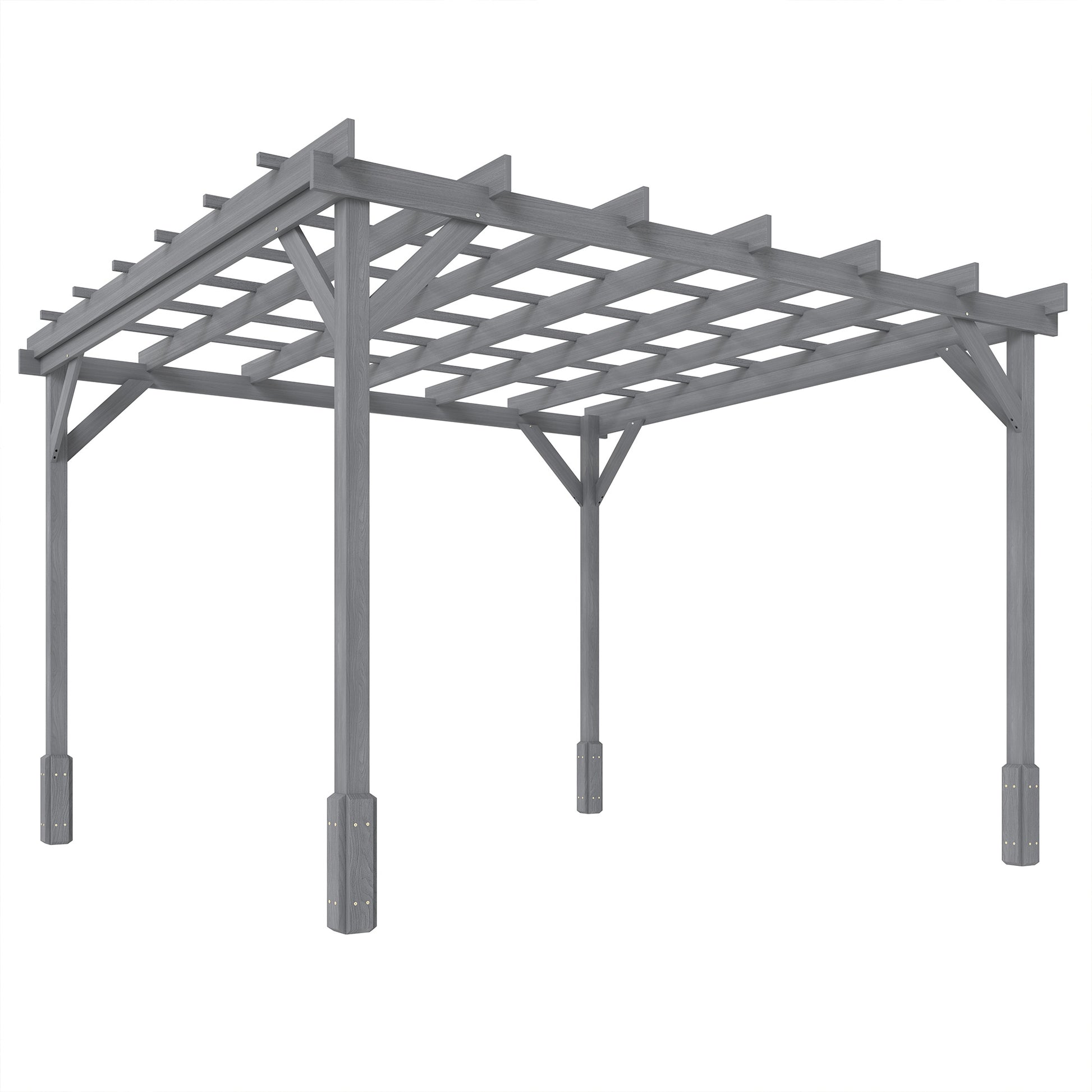 Photo of Outsunny 3 x 3 m Wooden Pergola Kit, Decorative Garden Gazebo Shelter with Stable Structure for Climbing Vines, Grey in Grey colour on a white background