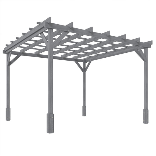 Photo of Outsunny 3 x 3 m Wooden Pergola Kit, Decorative Garden Gazebo Shelter with Stable Structure for Climbing Vines, Grey in Grey colour on a white background