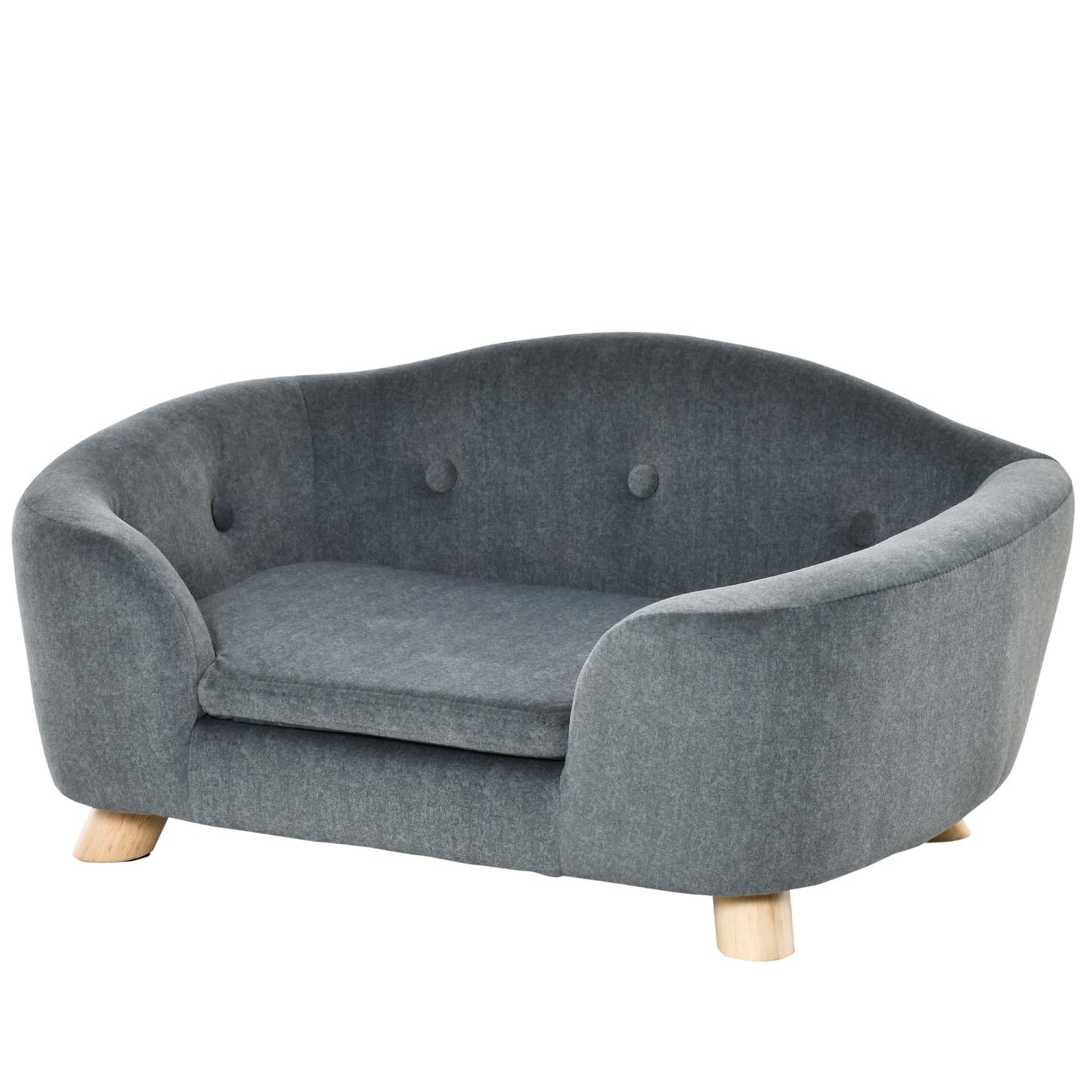Photo of PawHut Dog Sofa Bed Pet Chair Couch with Water Resistant Fabric, Kitten Lounge with Soft Cushion, Wooden Frame for Mini Size Dogs - Grey in Grey colour on a white background