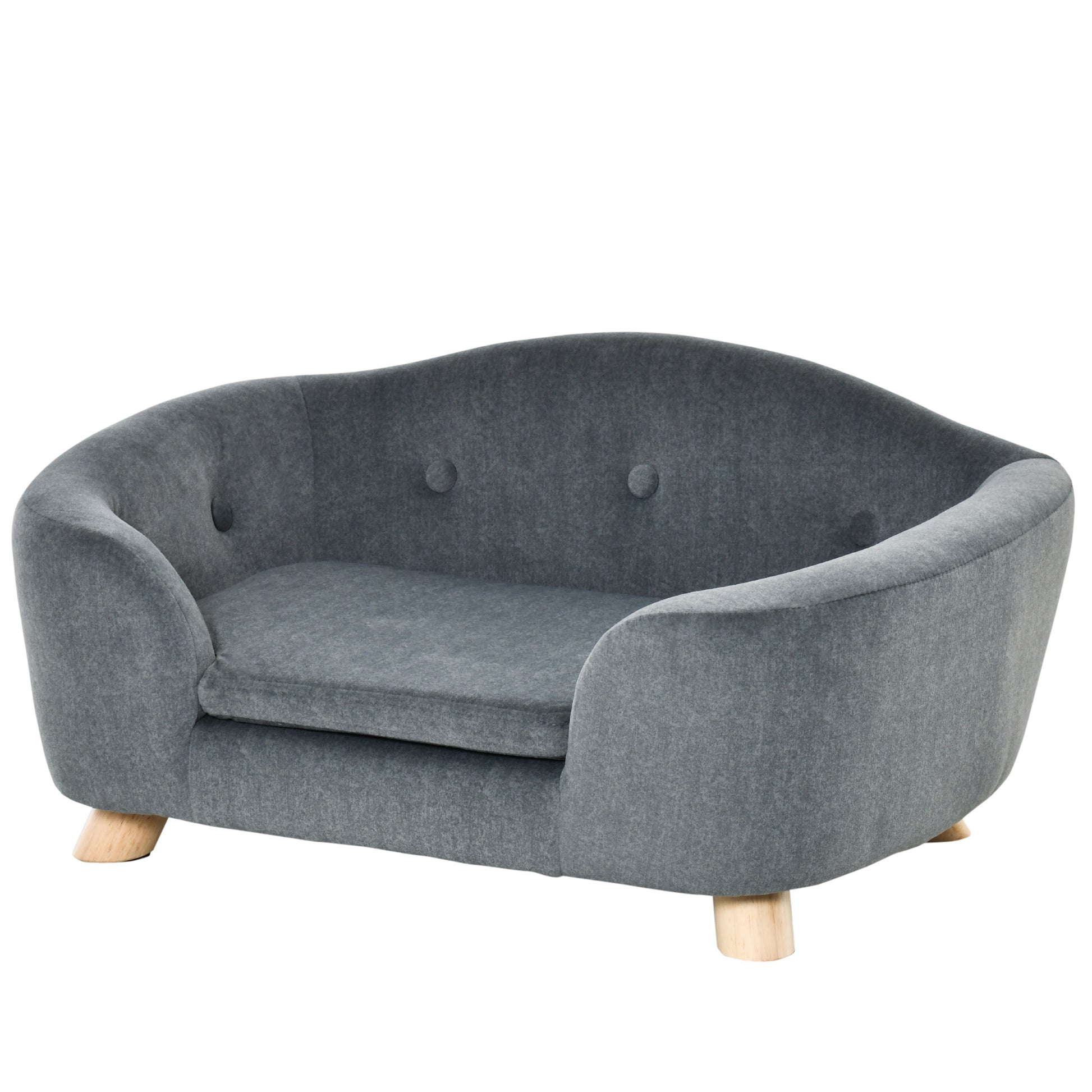 Photo of PawHut Dog Sofa Bed Pet Chair Couch with Water Resistant Fabric, Kitten Lounge with Soft Cushion, Wooden Frame for Mini Size Dogs - Grey in Grey colour on a white background