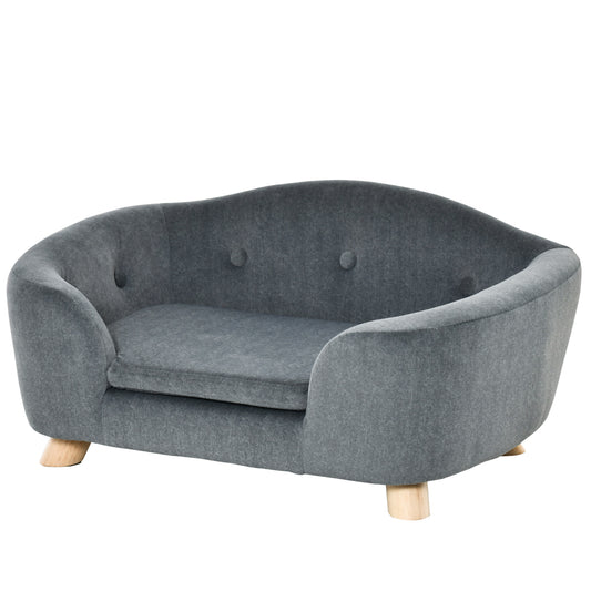 Photo of PawHut Dog Sofa Bed Pet Chair Couch with Water Resistant Fabric, Kitten Lounge with Soft Cushion, Wooden Frame for Mini Size Dogs - Grey in Grey colour on a white background
