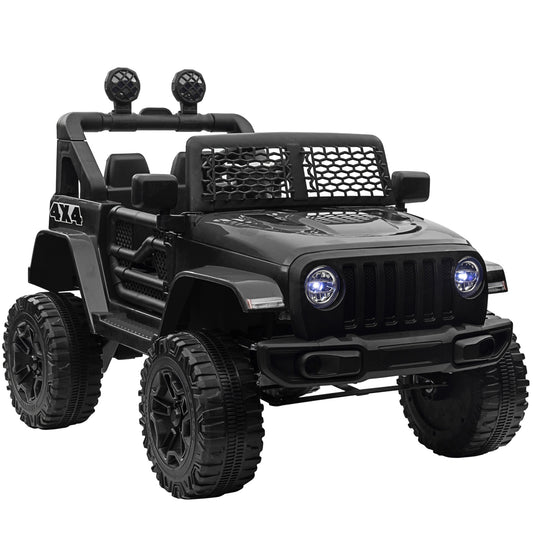 Photo of HOMCOM Kids Ride On Car, 12V Electric Cars for Kids with Parental Remote Control, 2 Motors, 4-Wheel Suspension, LED Lights, Horn, 3-5km/h, Battery Powered Ride On Toy for 3-6 Years Old Black in Black colour on a white background