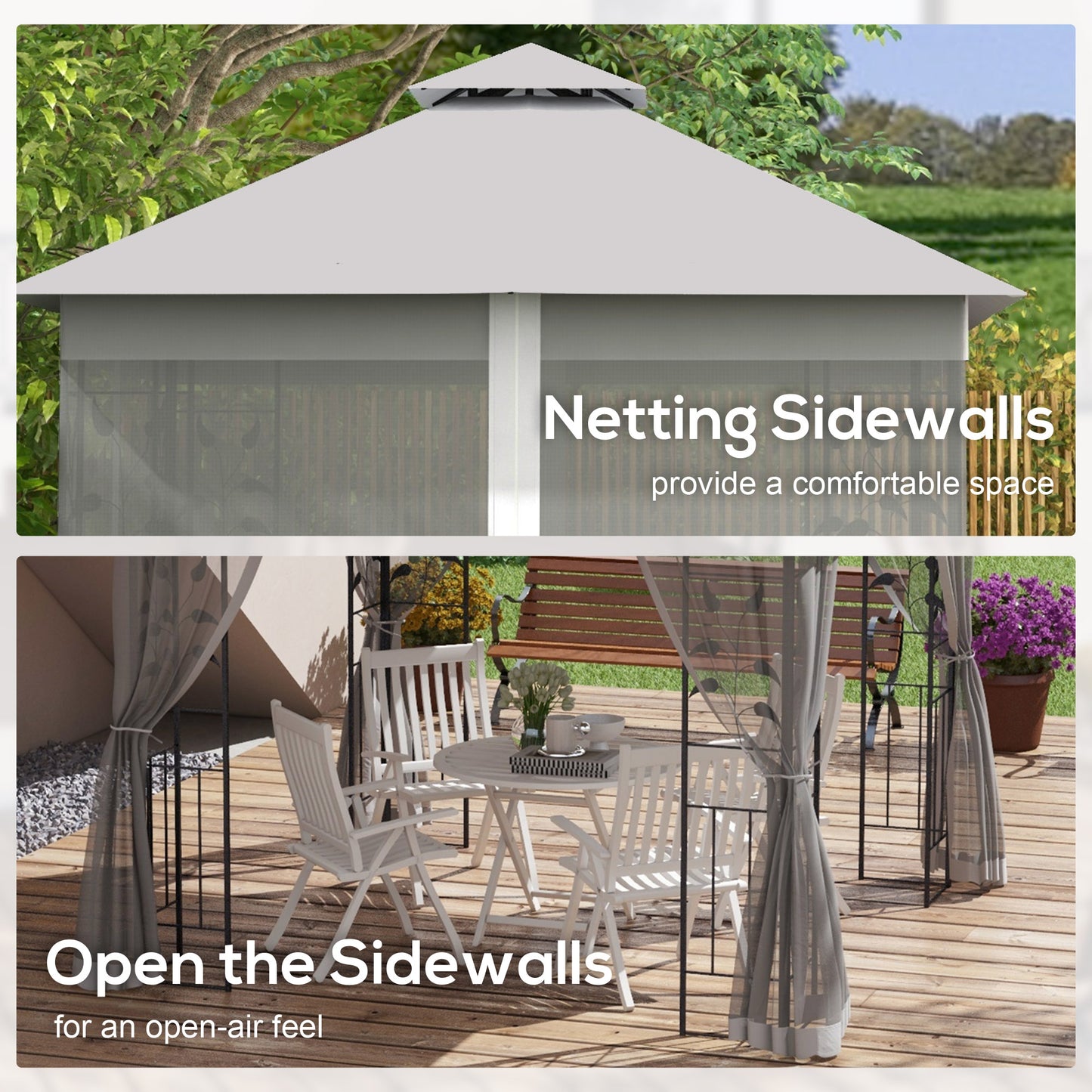 Outsunny 3 x 3m Steel Frame Double Roof Garden Gazebo - Light Grey