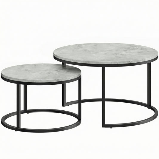 Photo of HOMCOM Set of Two Marble-Effect Stacking Tables - Grey in Grey colour on a white background