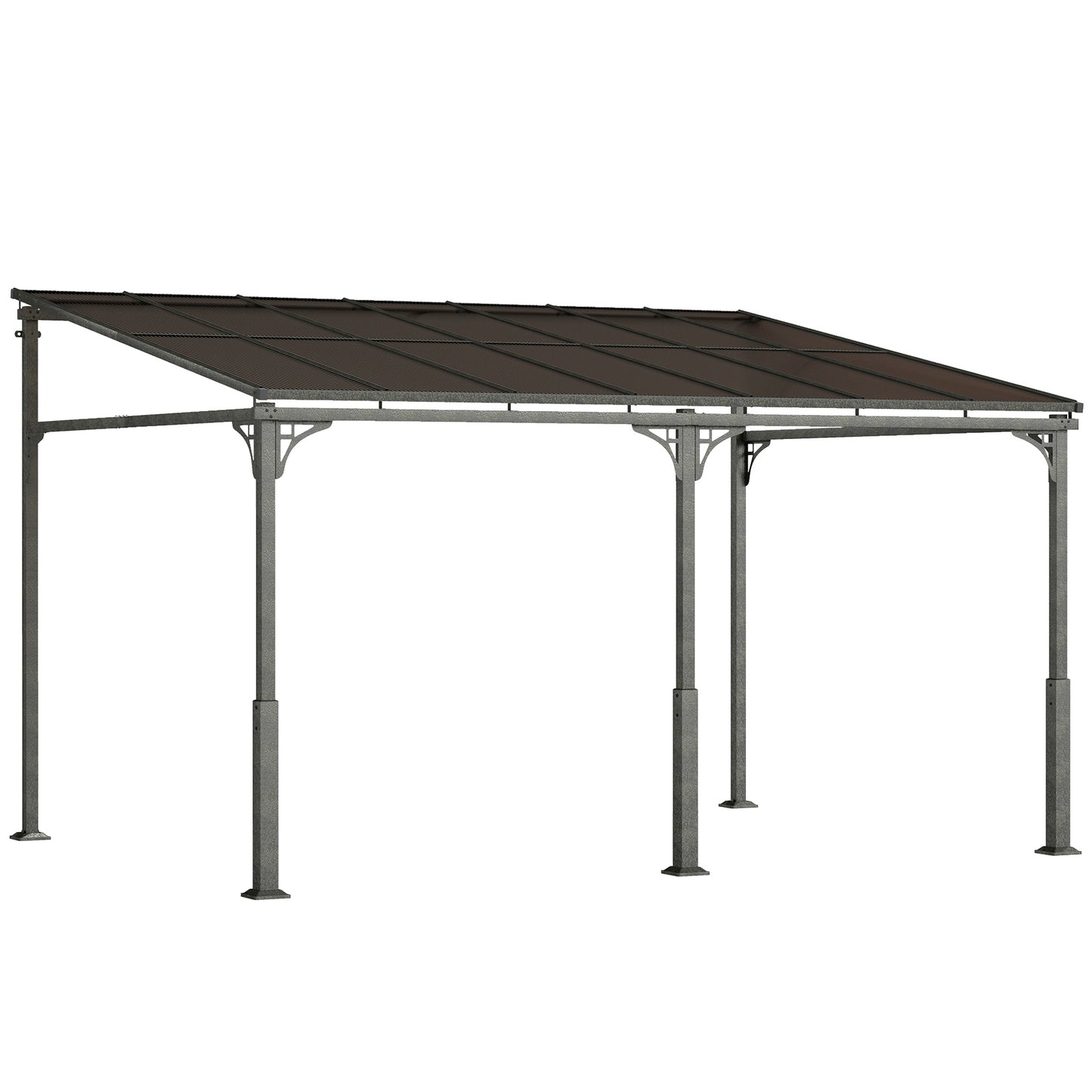 Photo of Outsunny 4 x 3 m Metal Lean-to Pergola, Wall-Mounted Garden Pergola with Polycarbonate Roof and Metal-Aluminium Frame, Heavy Duty Hardtop Gazebo for Outdoor Patios, BBQ, Brown in Brown colour on a white background