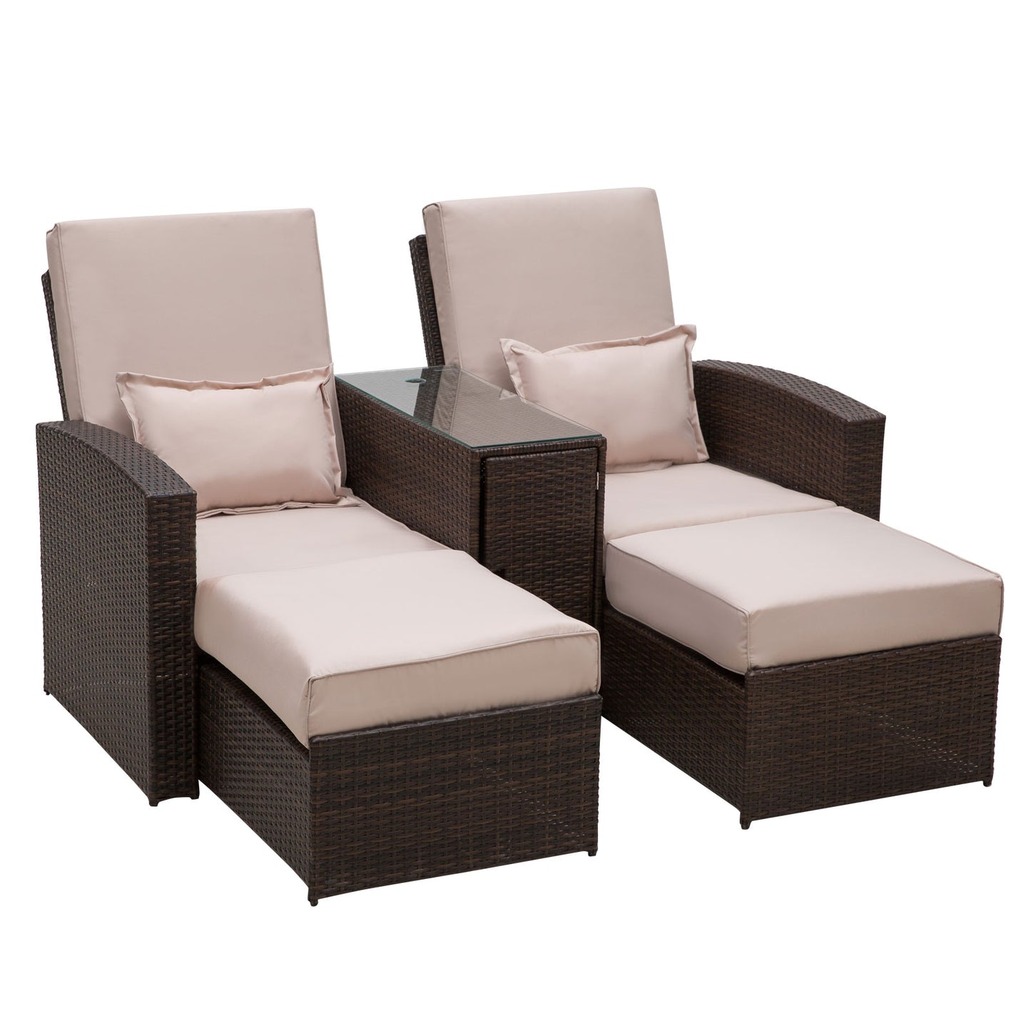Photo of Outsunny 2-Seater Rattan Sofa Lounger Set-Brown in Set-Brown colour on a white background