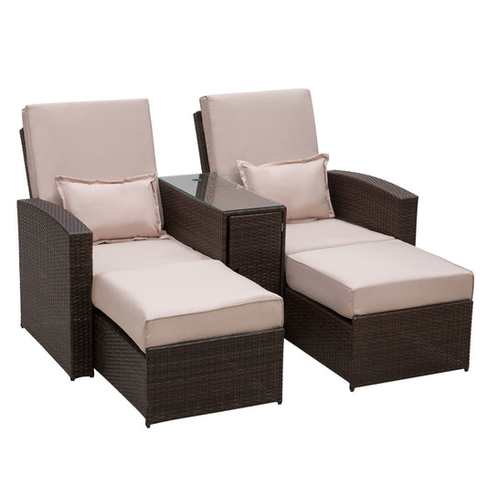 Photo of Outsunny 2-Seater Rattan Sofa Lounger Set-Brown in Set-Brown colour on a white background