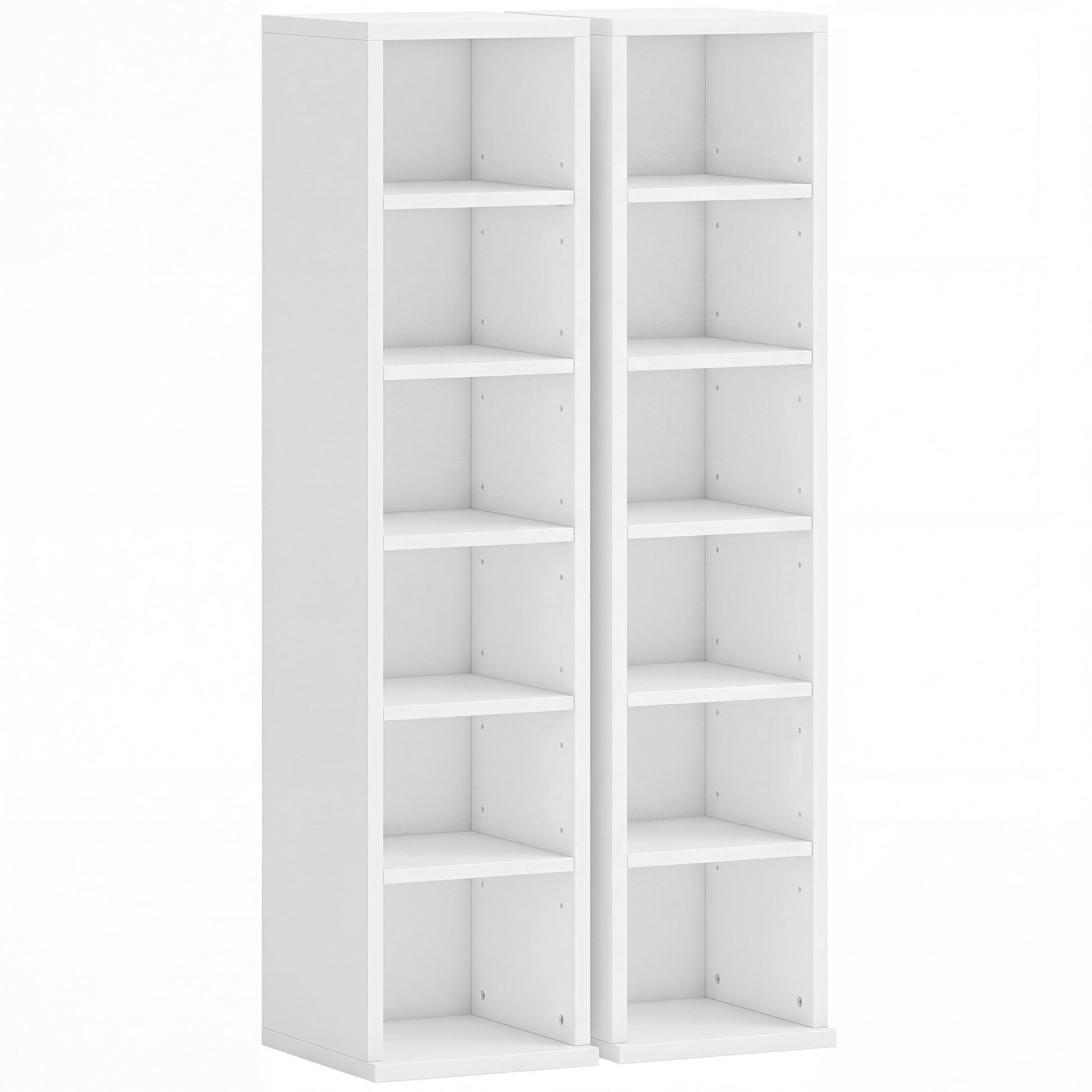 Photo of HOMCOM Set of 2 CD Media Display Shelf Unit Tower Rack with Adjustable Shelves, White in White colour on a white background