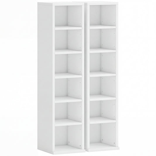 Photo of HOMCOM Set of 2 CD Media Display Shelf Unit Tower Rack with Adjustable Shelves, White in White colour on a white background