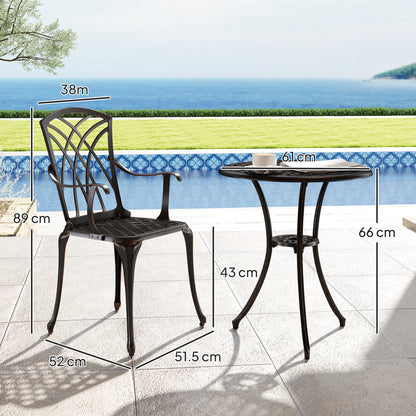 Outsunny garden dining set with armchair and round table, shown with dimensions