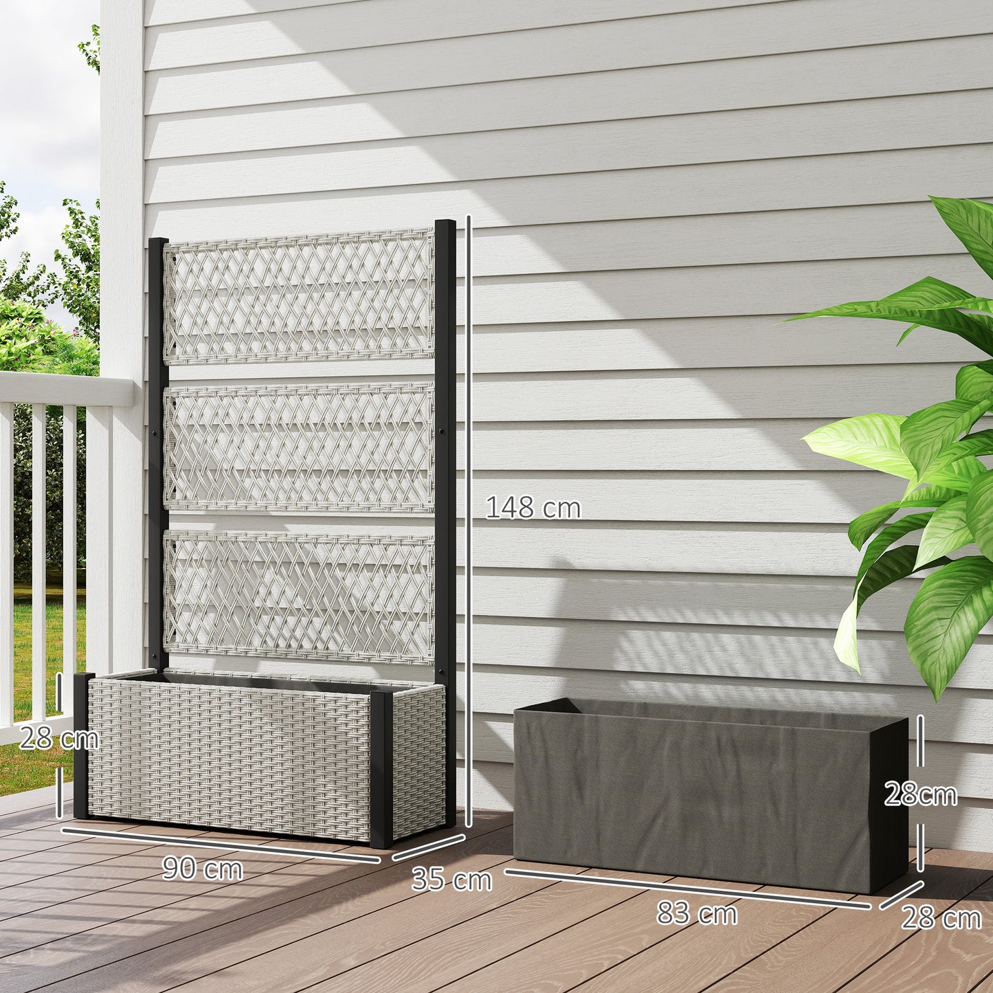 Outsunny Garden Planter Box with Trellis, Liner for Climbing Plants, Vegetables, Flowers, Mixed-grey